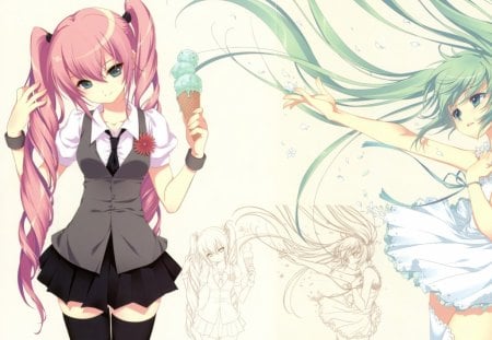 miku hatsune megurine luka ice cream - anime, luka, miku, girl