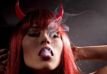 HORNED  BABE - HORNS, SEXY, SMOKE, RED