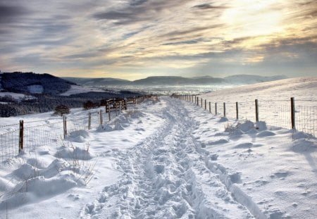 Winter - clouds, winter, sunset, nature, snow, sunrise, sky