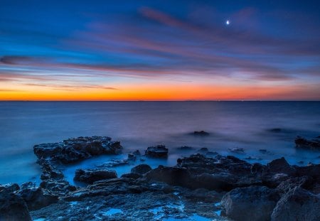 Beautiful Sunset - ocean view, sky, clouds, sunset, sea, ocean, nature