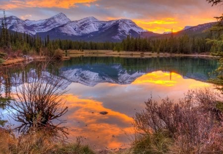 Sunset - clouds, lake, sunset, sky