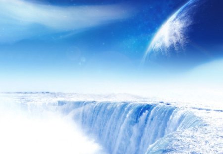 Galactic Waterfall - space, waterfall, blue, planet