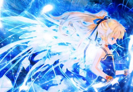 blond angel - anime, angel, blond girl, wings