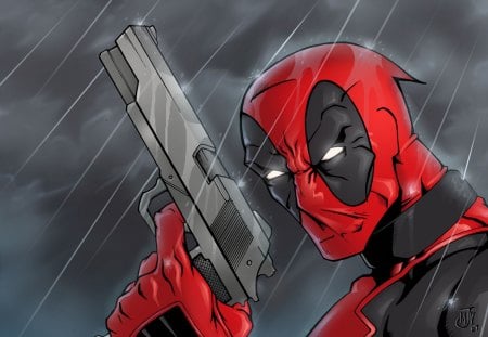 Deadpool - Deadpool, game, red, rain, hd, superhero