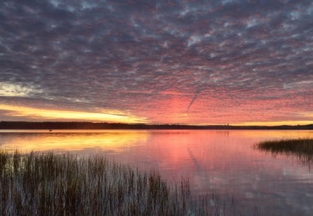 Sunset - sky, lake, sunset, clouds