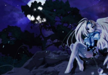 Angel moon - anime, moon, girl, angel