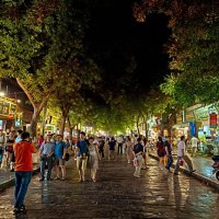 busy market street in xian china at night