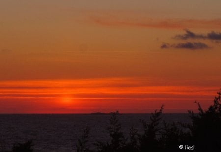 Sunset - nature, sky, beach, red, sunsets, sunset, boat