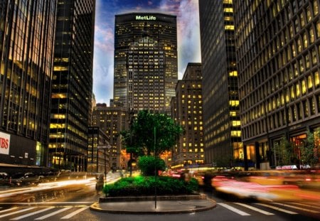 park avenue in manhattan in long exposure hdr - long exposure, city, hdr, avenue, skyscrapers, lights