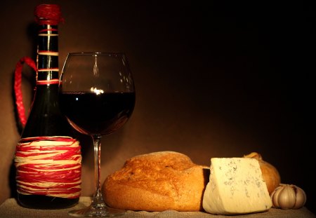 *** Wine and bread *** - drink, bread, wine, food, cheese