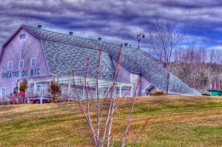 theatre du bic in canada hdr - clouds, hdr, theater, spring, grass