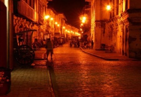 Vigan, Ilocos Sur, Philippines - street, lihgts, night, phillipines