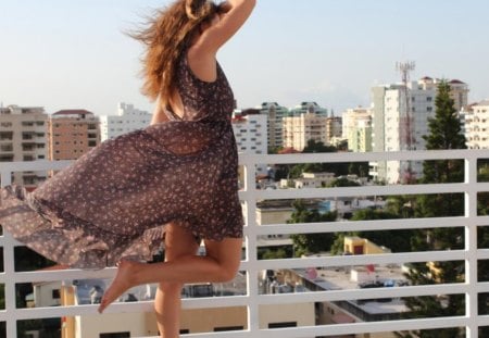 Girl on the roof - sexy, girl, model, legs