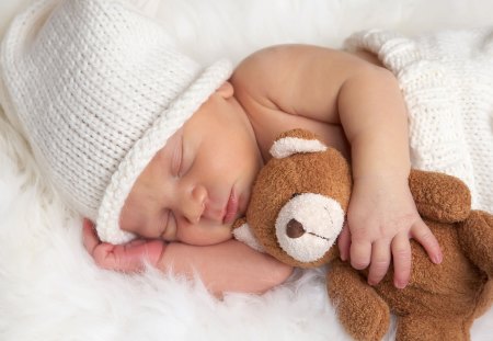 ~ Sleep Time With Teddy~ - Bonnet, teddy, sleeping, Baby