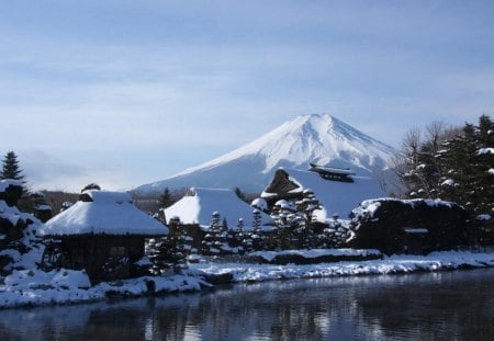 winter - tree, winter, volcano, snow