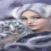 Fantasy woman and little tiger