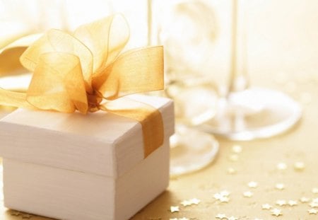 Box in gold ribbon - gold, holidays, box, robbon