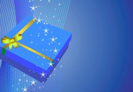 Gift box and stars - box, 3d, gift, blue stars