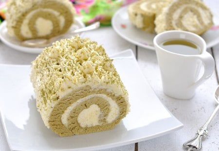 *** Pistachio roulade and coffee *** - roll, food, fresh, coffee