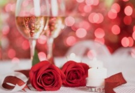 With Love - roses, bokeh, for you, red rose, valentines day, candle, red roses, with love, flowers, champagne, nature, rose