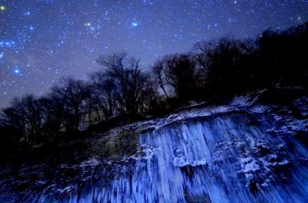 ICY FALLS & STARRY NIGHT - ice, winter, falls, night, stars, sky