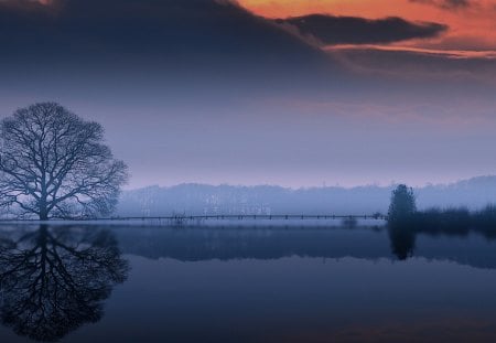 Sunset - clouds, lake, sunset, sky