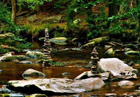 Rocks Stacked in a Stream - Forest, Water, Stream, Rocks