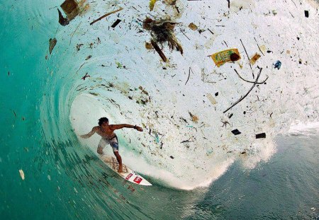 Pollution in our Oceans - surfer, ocean, garbage, pollution