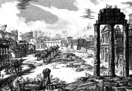 Piranesi - View of Roman Forum toward Coliseum - Rome, Eighteenth Century, Engraving, Italian