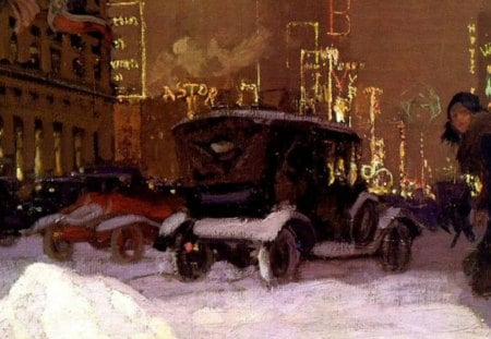 Charles Hoffbauer - Wintry Eve Times Square (1927) - american, new york, painting, twentieth century