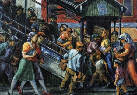 Uptown Trains - Twentieth Century, American, Painting, New York