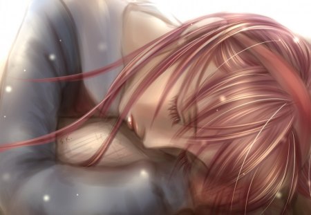 Sleeping girl - anime, sleeping, hands, girl