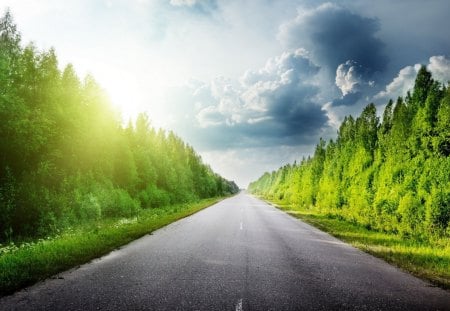 road - sky, tree, road, clouds