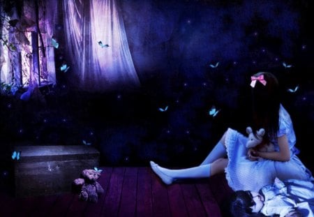 Butterfly Blues - child, butterfly, blues, fantasy