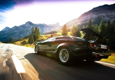 old black lamborghini - sports, road, lamborghini, old