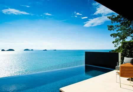 Perfection over Thailand - sky, hot, sun, lodge, lagoon, resort, indonesia, zen, tub, asia, swim, ocean, islands, swimming, peace, tranquility, jacuzzi, blue, warm, tranquil, thailand, island, sea, pool, retreat