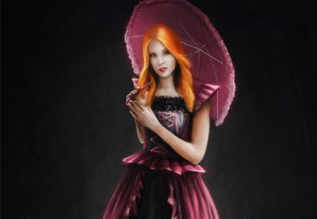 Sweet Girl - beauty, sweetnees, girl, hair, fantasy, lovely, model, pretty, umbrella, red, softnees