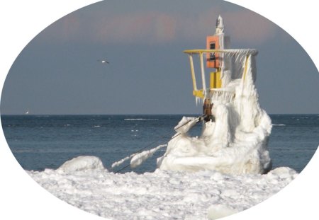 Winter by the sea - winter, water, boat, frost, sea, snow