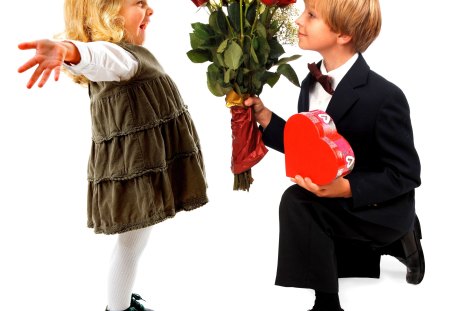 ADORABLE KIDS - girl, boy, heart, bouquet, present, flowers, kids