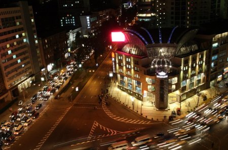 center of kiev at night - cars, streets, lights, long expsure, city, night