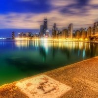 wonderful chicago lakefront at dusk hdr