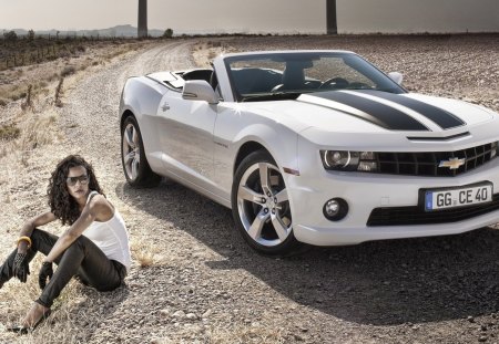 the sexy camaro - road, girl, car, sexy