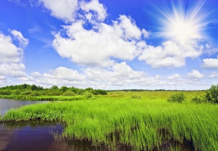 beautiful landscape - clods, grass, sky, fields