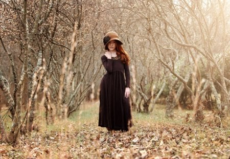 autumn girl - autumn, girl, forest, hat