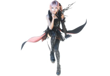 Lumina - female, square enix, white background, final fantasy xiii, stockings, thigh highs, games, video games, pink hair, lumina, ff13, blue eyes, final fantasy 13