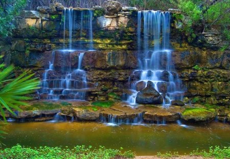 Botanical garden - calm, cascades, summer, stream, grass, botanical, forest, garden, falling, greenery, water, stones, fall, nature, waterfall, green, serenity, rocks