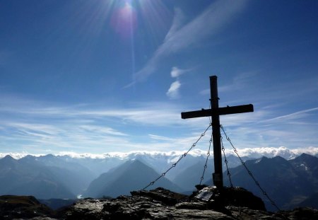 cross on mount rastkogel austria - sky, peak, mountains, cross