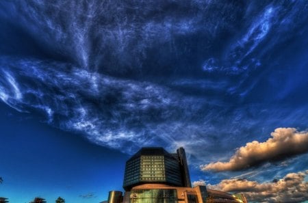 beautiful sky over the national library in minsk belarus hdr - clouds, library, hdr, city, sky