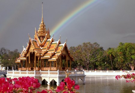 rainbow - nature, rainbow, cool, temple