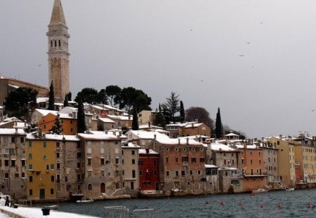 seaside town of valdibora croatia in winter - hill, winter, town, seaside, church